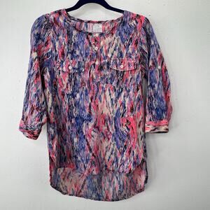 Japna Kids Tunic Top Blouse 8 Girls Purple Blue Pink Roll Tab Sleeve Pullover